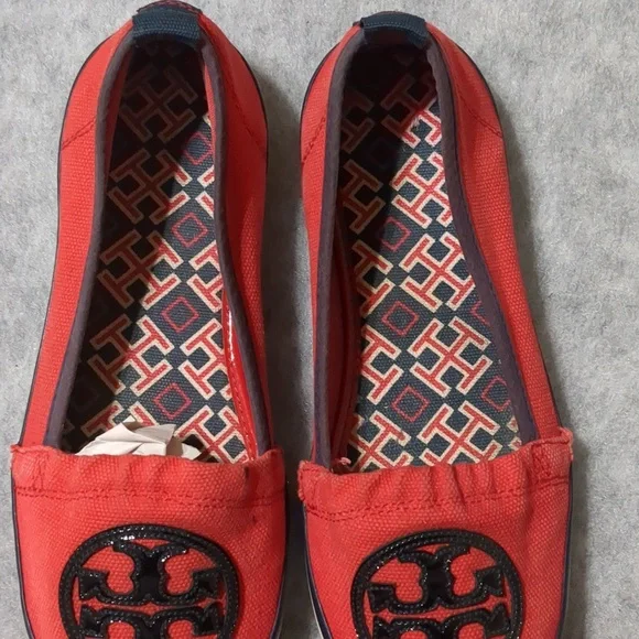 Tory Burch Raymond Red Slip On Loafers Canvas Women's Size 6.5 - Picture 8 of 10